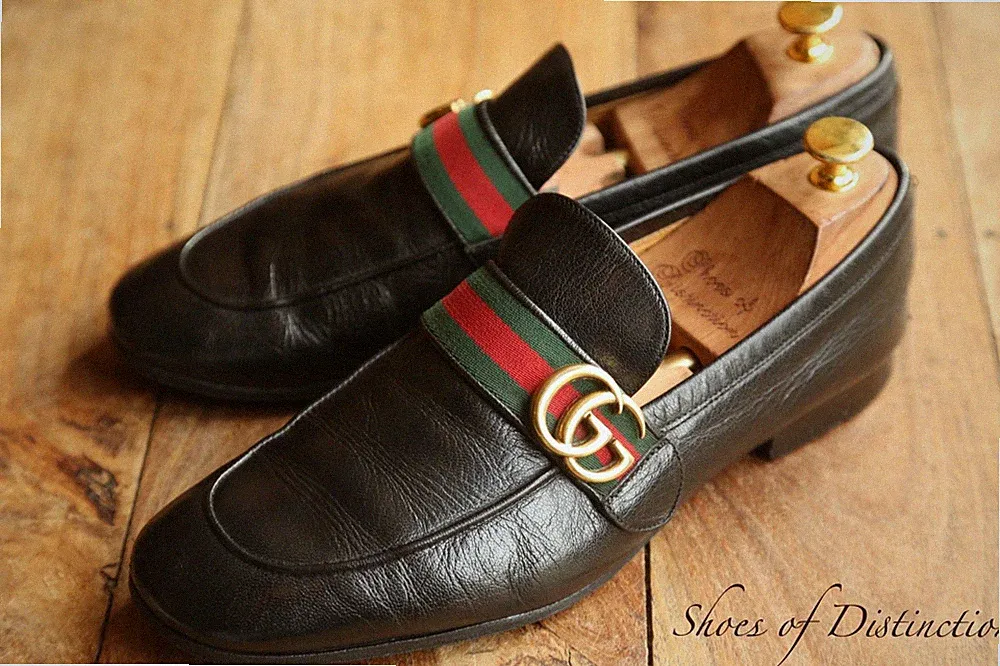Gucci Schwarz Leder Messing GG Schnalle Schuhe Halbschuhe Herren UK 8 EU 42 US 9