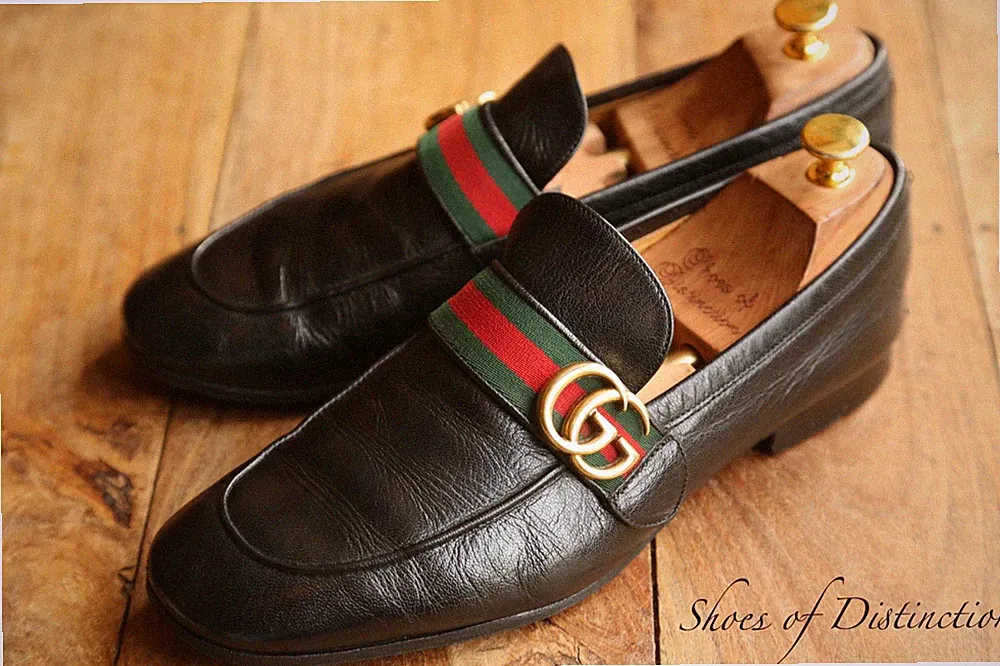 Gucci Schwarz Leder Messing GG Schnalle Schuhe Halbschuhe Herren UK 8 EU 42 US 9