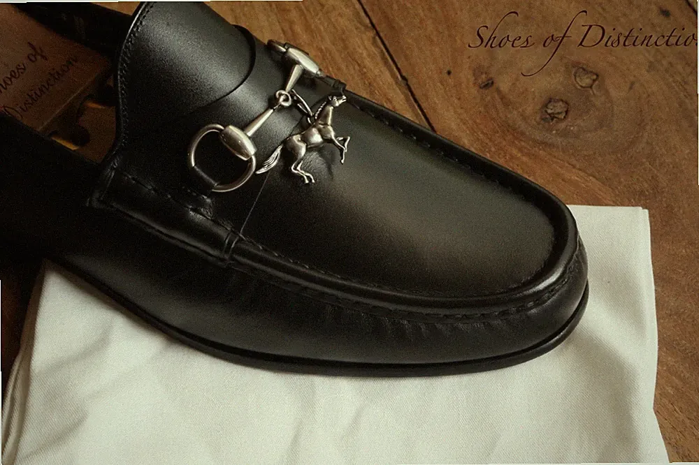 Gucci Schwarz Leder Silber Bit Halbschuhe Schuhe Herren UK 10 US 11 EU 44