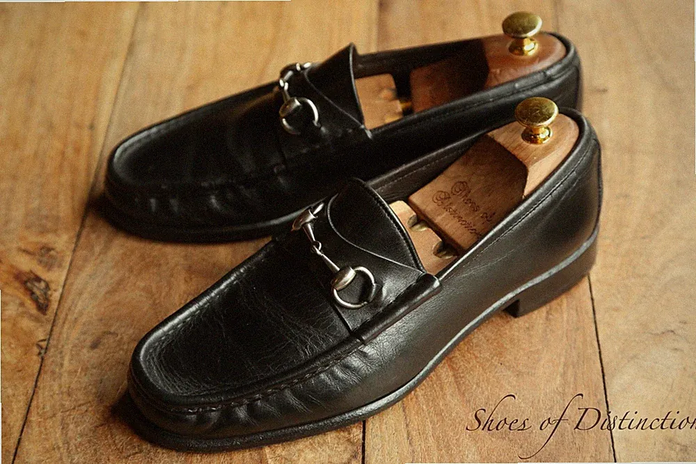 Gucci Schwarz Leder Silber Bit Halbschuhe Schuhe Herren UK 8,5 US 9,5 EU 42,5 E