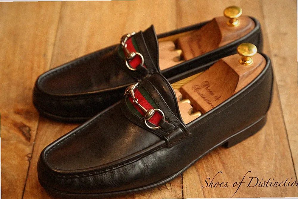 Gucci Schwarz Leder Silber Bit Halbschuhe Schuhe Herren UK 8 E US 9 EU 42 Vin...