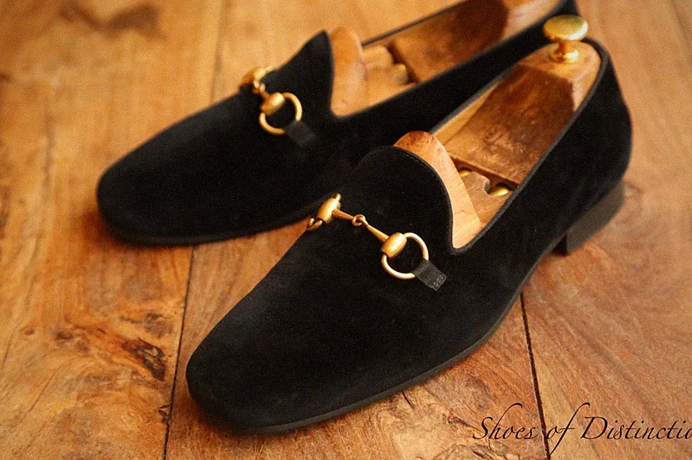Gucci Schwarz Samt Schuhe Messing Bit Halbschuhe Herren UK 7 EU 41 US 8