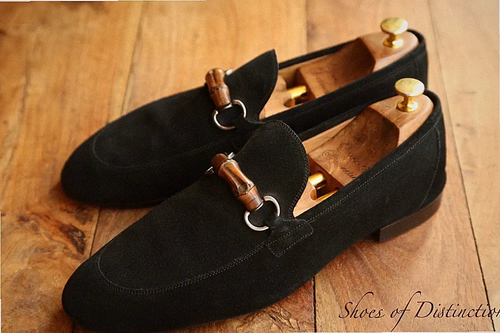 Gucci Schwarz Wildleder Leder Silber Bambus Bit Halbschuhe Schuhe Herren UK 1...