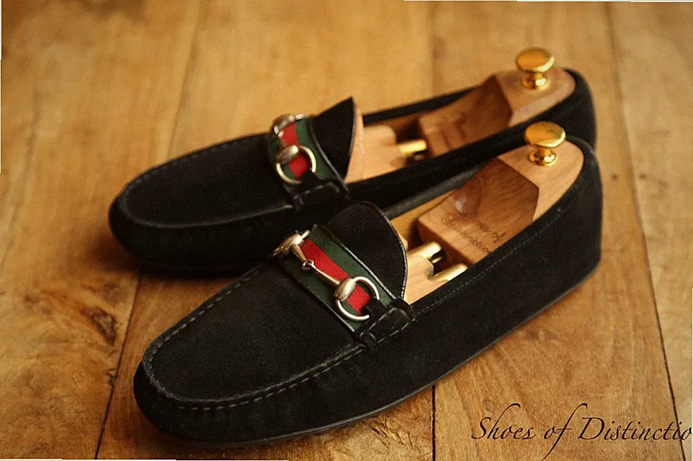 Gucci Schwarz Wildleder Silber Bit Driving Schuhe Halbschuhe Herren UK 9 G EU...