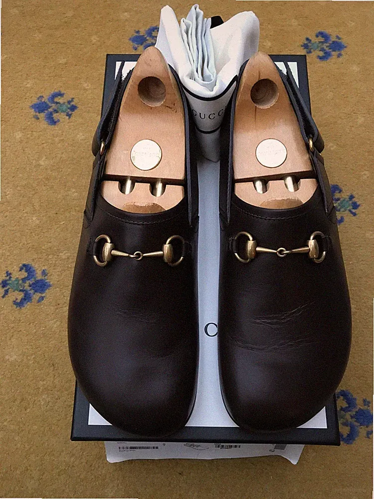 Gucci Slipper Halbschuhe Pantoletten Schuhe Braun Leder Horsebit Herren UK 9 US 10 EU 43