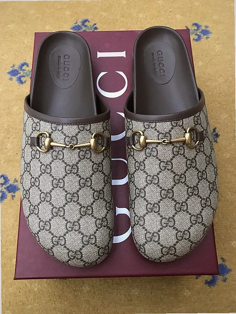 Gucci Slipper Halbschuhe Pantoletten Schuhe Monogramm Canvas Horsebit Herren US 14 UK 13,5 NEU
