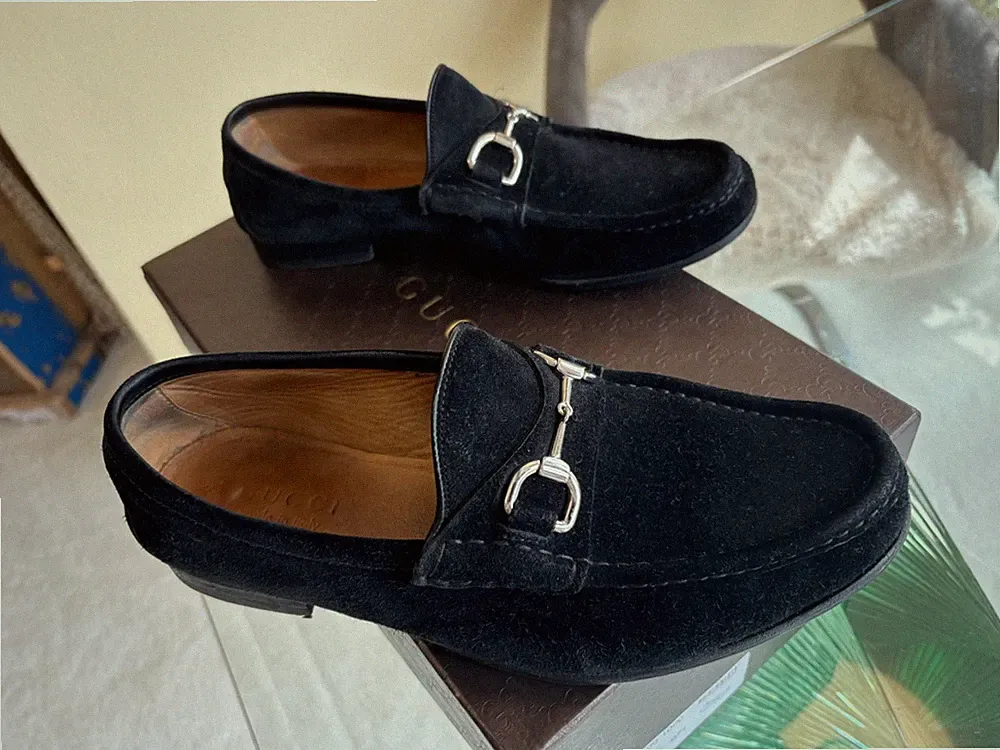 Gucci Slipper Horsebit Wildleder Loafer Schuhe Mokassins Gr 7.5
