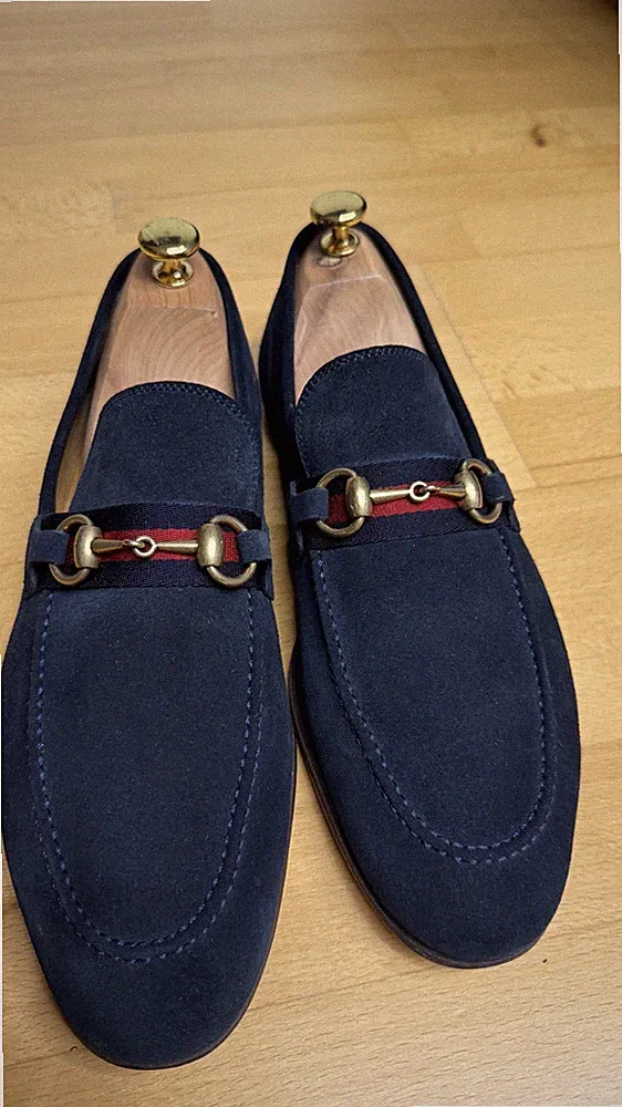 GUCCI Web Horsebit Jordaan Loafer Blau Wildleder 7,5 G / 8 US / 41,5 EU