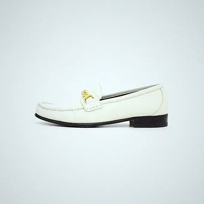 Gucci Weißes Leder mit goldfarbener Kette Damen Loafer 645445 152316961 [U]