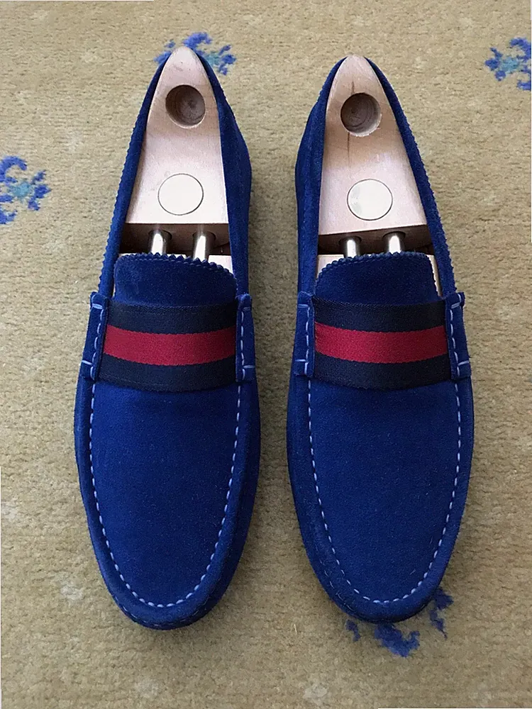 Gucci Wildleder Blau Web Rot Schuhe Halbschuhe Fahrer Herren US 10 UK 9,5 EU 43,5
