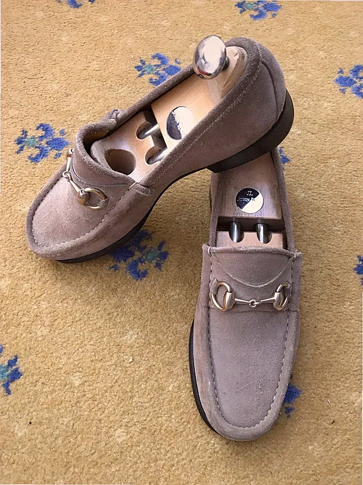 Gucci Wildleder Halbschuhe Schuhe Beige Gold Horsebit Schnalle Herren UK 6 US 7 EU 40