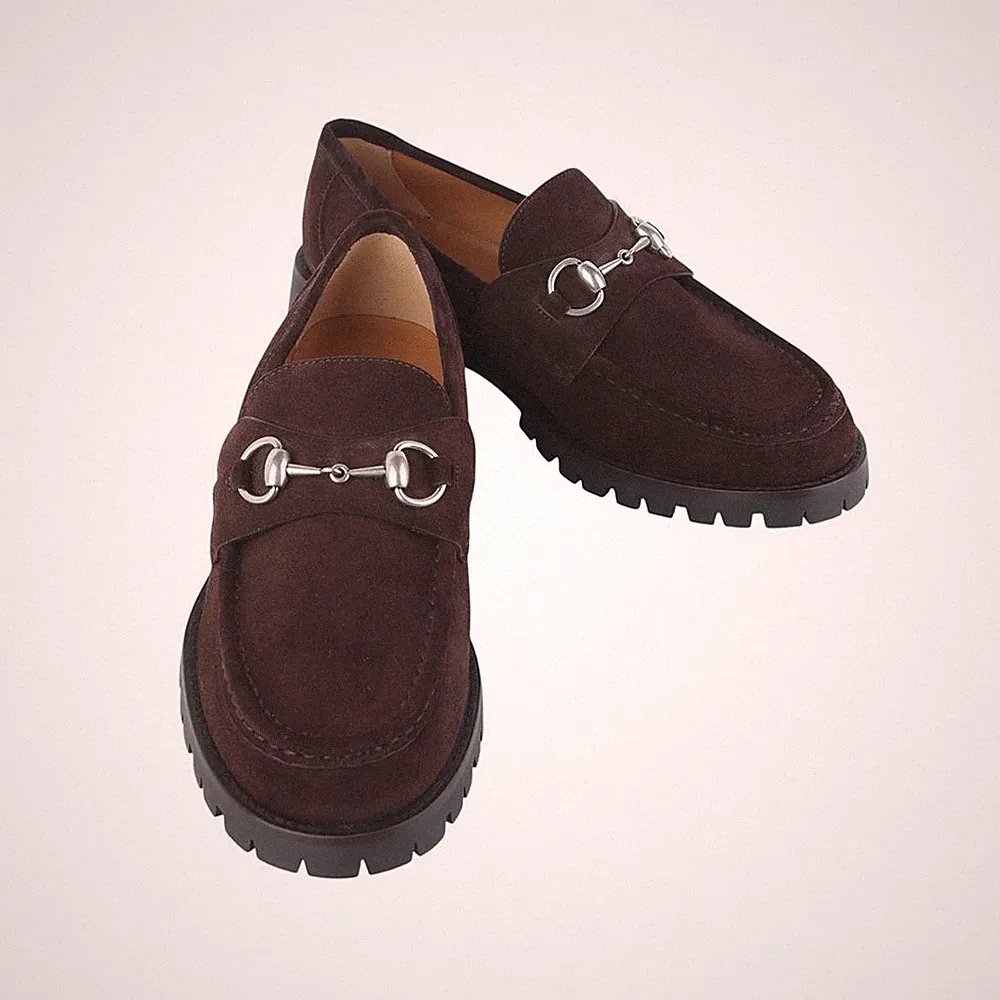 Gucci Wildleder Horsebit Halbschuhe 6,5 dunkelbraun 37727 160206589 [U]
