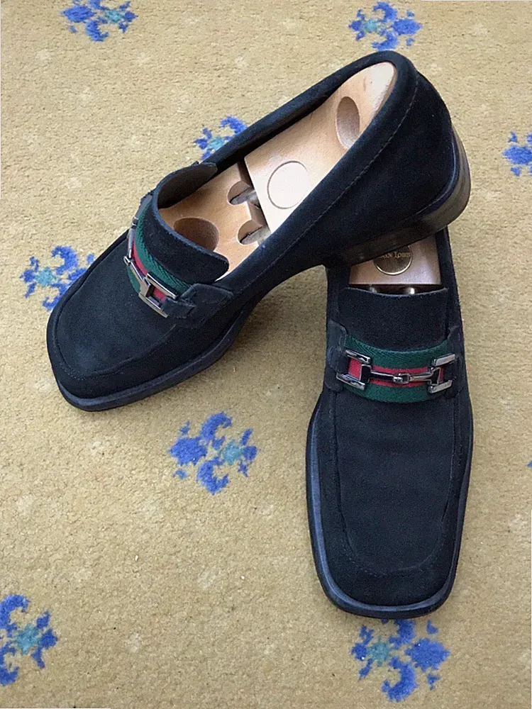 Gucci Wildleder Horsebit Web Grün Rot Schwarz Vintage Schuhe Halbschuh Herren UK 9 US 10 43