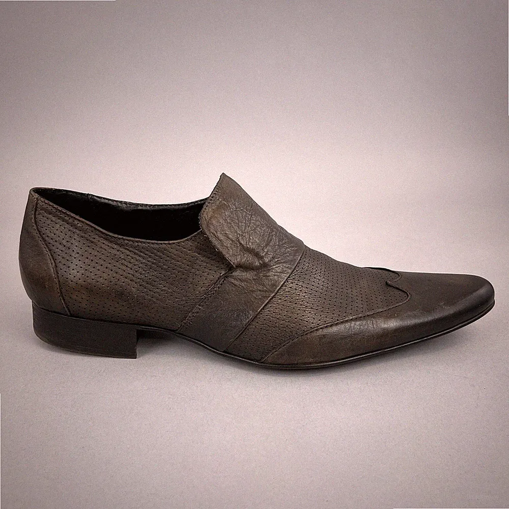 H by Hudson braune Leder Slipper Budapester Halbschuhe formeller eleganter Schuh UK9 schmal