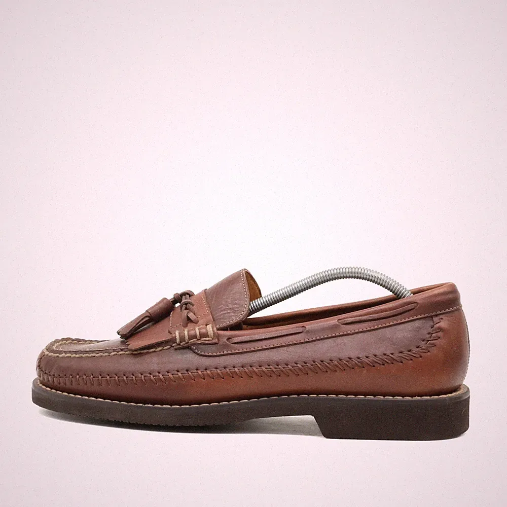 H.S. Trask Herren Mokassin Loafer Slipper Braun Leder Handgenäht Tassel EU 41.5
