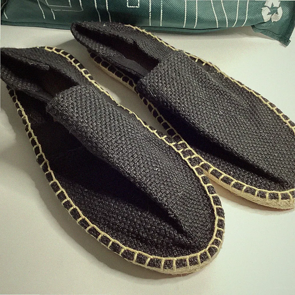 H025 Alexis Leroy Mokassins Leinen Loafers Espadrilles 41 schwarz