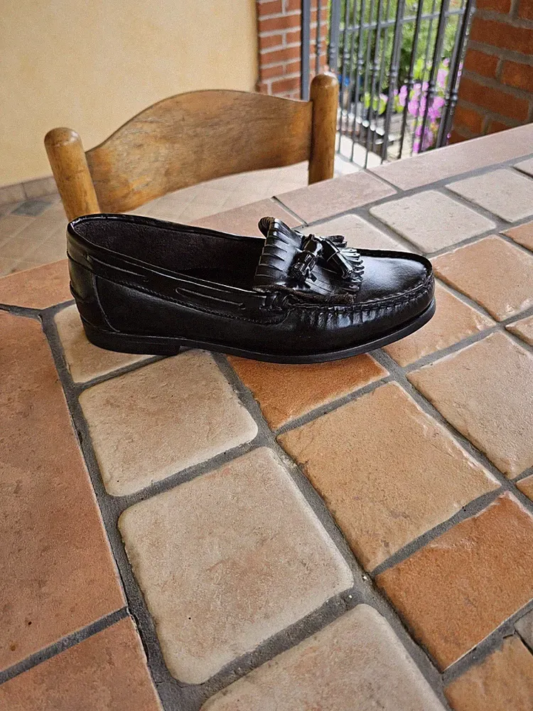 Halbschuh Typ Collage Gr.41 schwarz mit Tischdecken glänzendes Leder