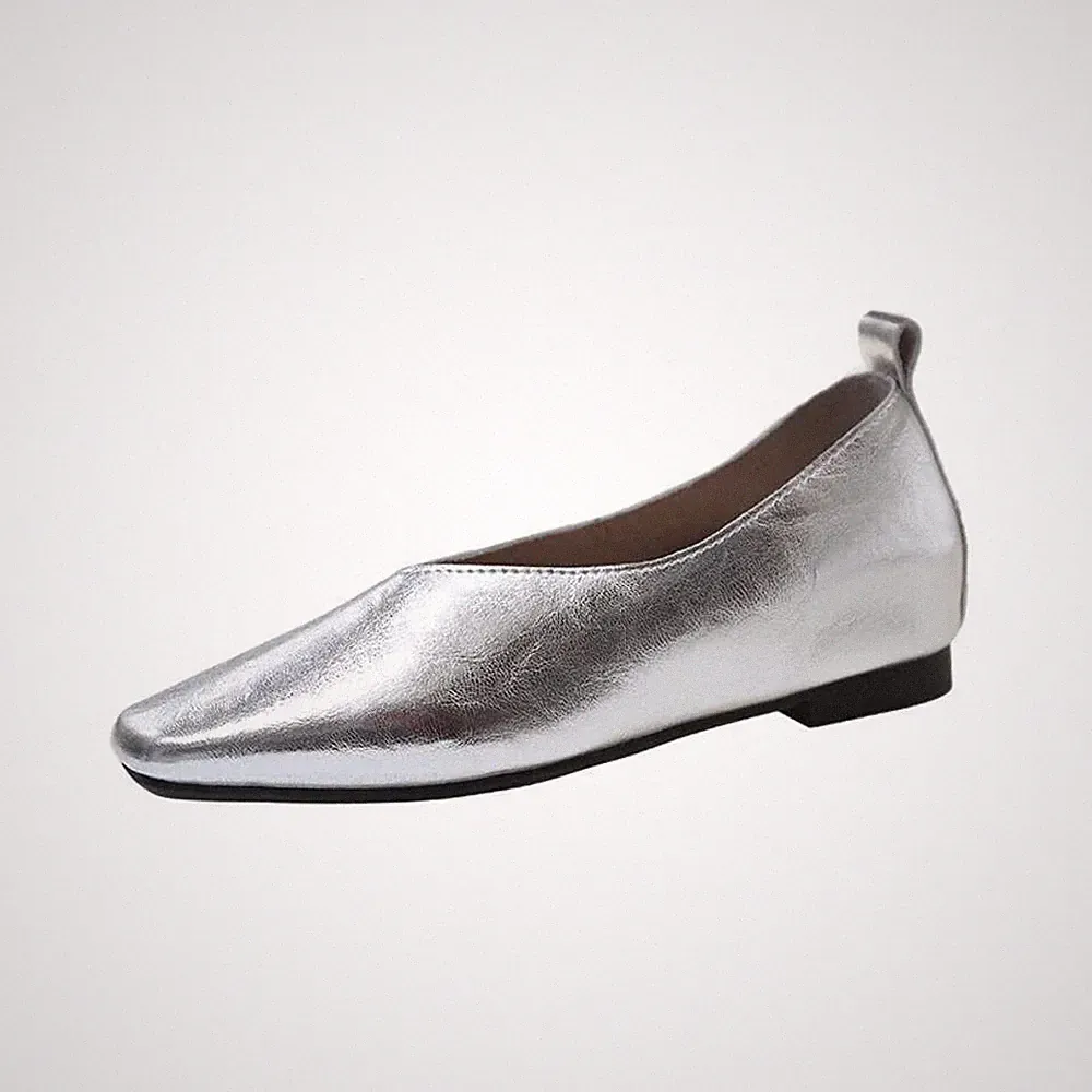 Halbschuhe Echtleder Luxus Schuhe Flats Silber Absatz Gold Pumps Eckige Zehenpartie El