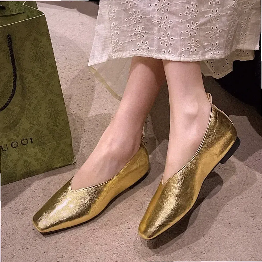 Halbschuhe Echtleder Luxus Schuhe Flats Silber Absatz Gold Pumps Eckige Zehenpartie El