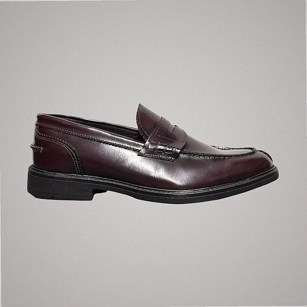 Halbschuhe Herrenschuhe Penny Loafers College Leder Bordeaux Made in Italy