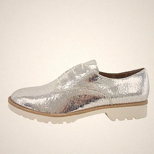 Halbschuhe Silber 37 Carmens Damen Schuhe Flache Schnürer Loafer Leder Neu