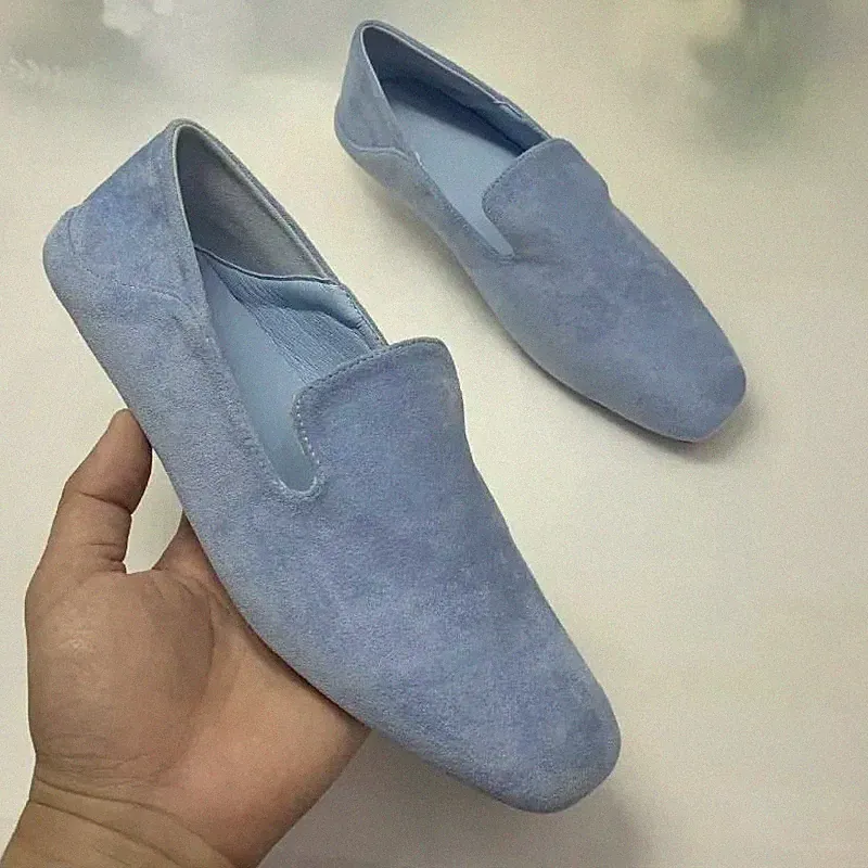 Halbschuhe Slipper eckig Spitze Flat Design Minimal Casual Hellblau CF70677