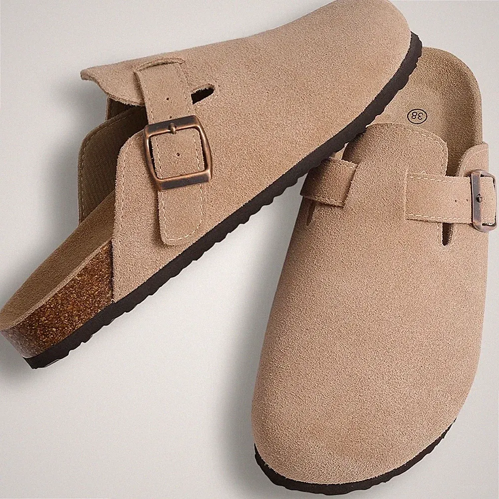 Halbschuhe Wildleder Pantoletten bequeme Sandalen Korkschnalle Damen Herren Clog Birk Lager DUPES