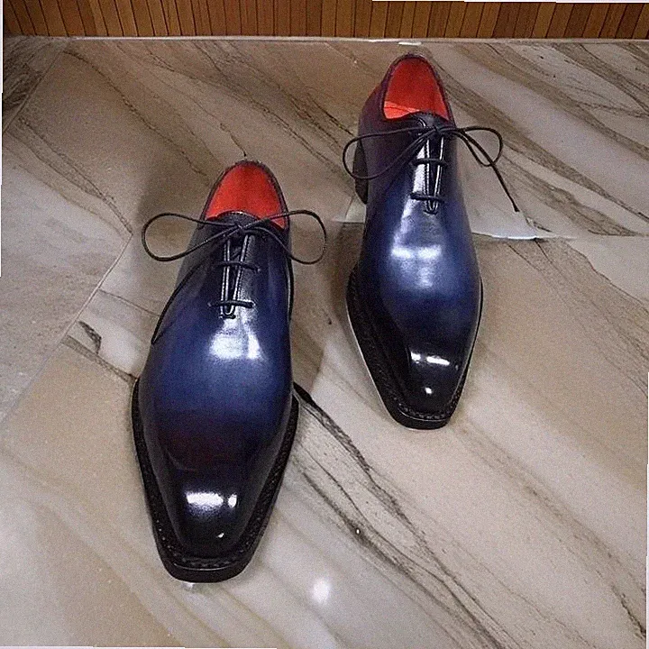 Handarbeit Herren Blau Leder Oxford Schuhe Formell Elegant Leder Premium Elegant