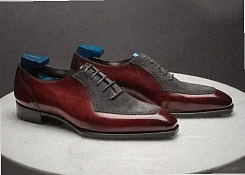Handarbeit Herren Burgunderrot Rindsleder Grau Wildleder Oxford Elegant Formell Schuhe