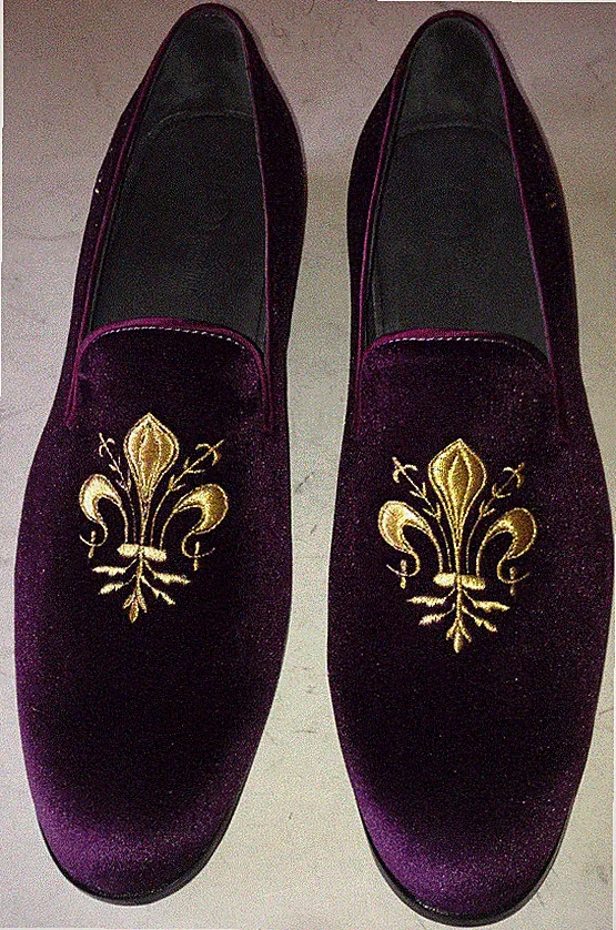 Handarbeit Herren Samt Lila Halbschuhe Elegant Slipper Bestickt Premium Qualität