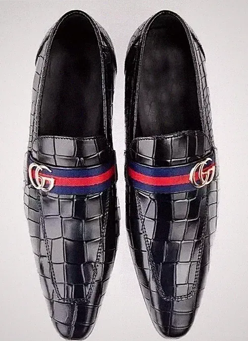 Handarbeit Herren Schwarz Krokodil Mokassin Leder Halbschuh Premium Elegant Schnalle