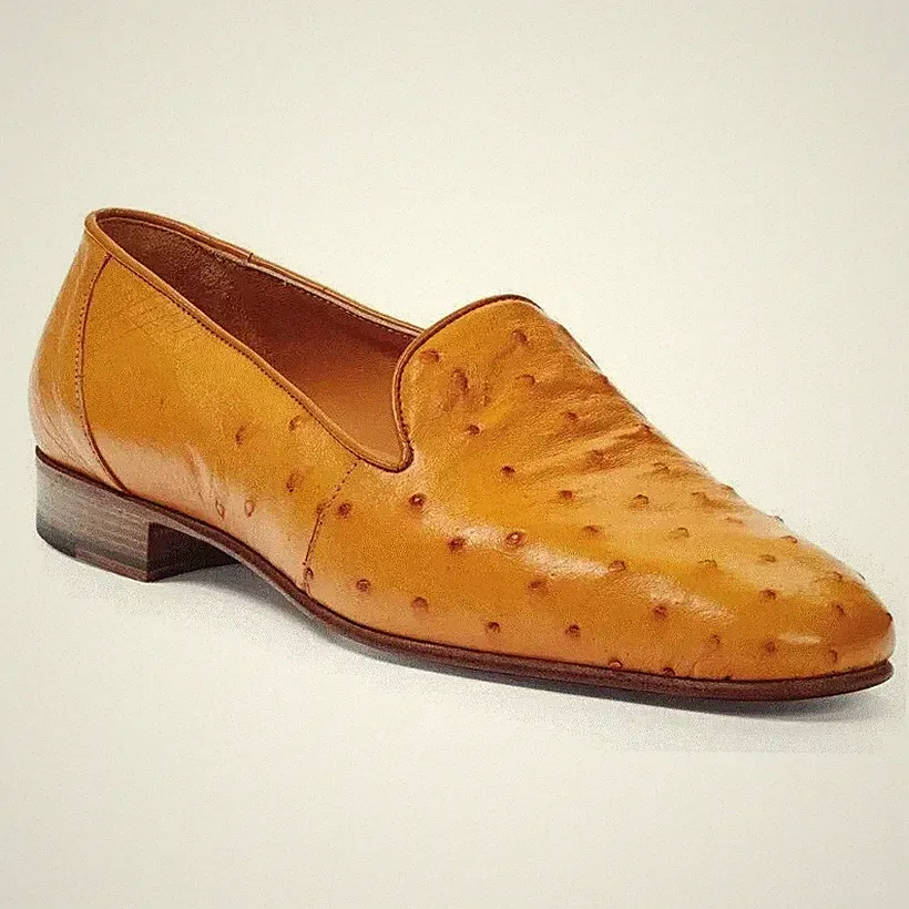 Handgefertigte formelle elegante Halbschuhe Leder hellbraun Straußenstruktur Mokassins Schuhe für Männer