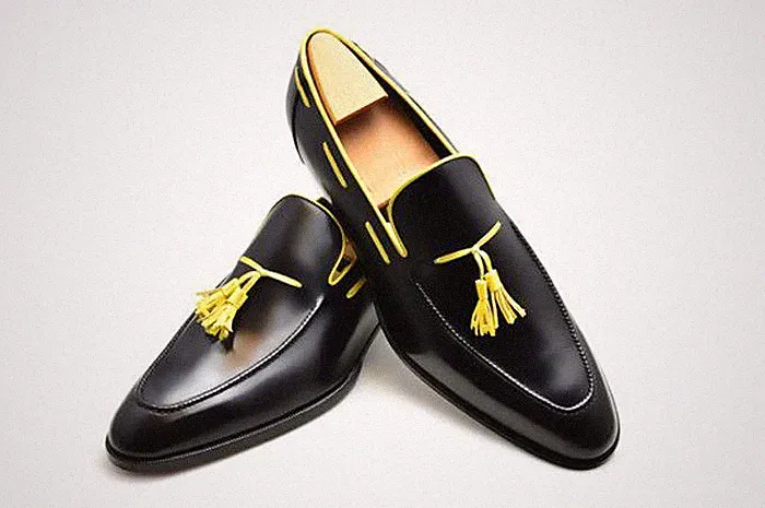 Handgefertigte Halbschuhe Tussle schwarz Schuhe Freizeit elegant Hochzeit Lederschuhe Hausschuhe