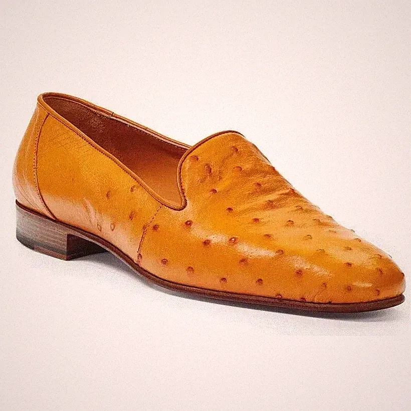 Handgefertigte hellbraune Straußenstruktur-Mokassins aus Leder formell elegant Halbschuhe Schuhe für Männer