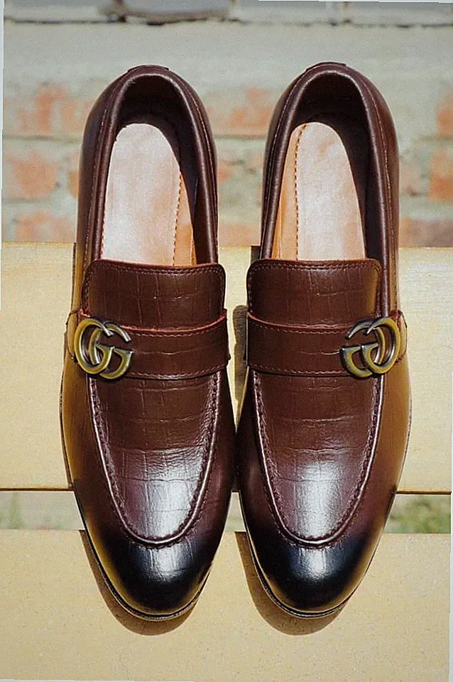 Handgefertigte Herren braun Krokodilleder Halbschuhe elegante Schuhe, Büro Slipper Schuhe