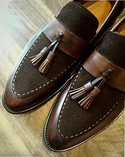 Handgefertigte Herren Braun Wildleder und Leder Quasten Schuhe, Männer Leder Mokassins Halbschuh