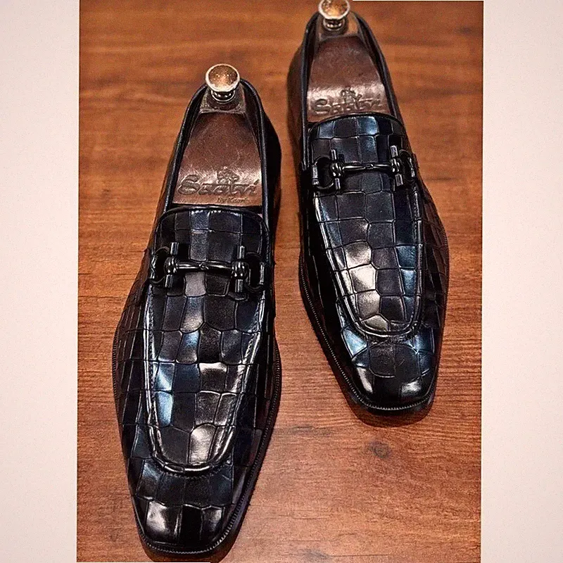 Handgefertigte Herren Echt Schwarz Krokodildruck Leder Halbschuh Mokassin Elegant Schuhe