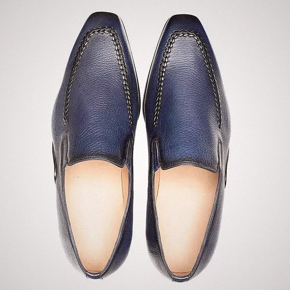Handgefertigte Herren Oxford Formelle Halbschuhe Elegant Schuhe Echt Blau Leder Slipper