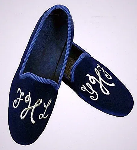 Handgefertigte Herren Slipper Halbschuh Elegant Blau Samt Leder Bestickt Party Schuhe