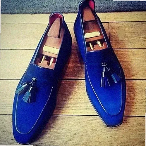 Handgefertigte Herren Wildleder Leder Quaste Halbschuhe blau Anzug Schuhe formelle Freizeitkleidung