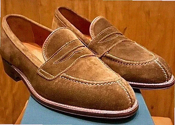 Handgefertigte Herren Wildleder Penny Loafer Schuhe, Männer Hellbraun Mokassin Split Toe Schuh