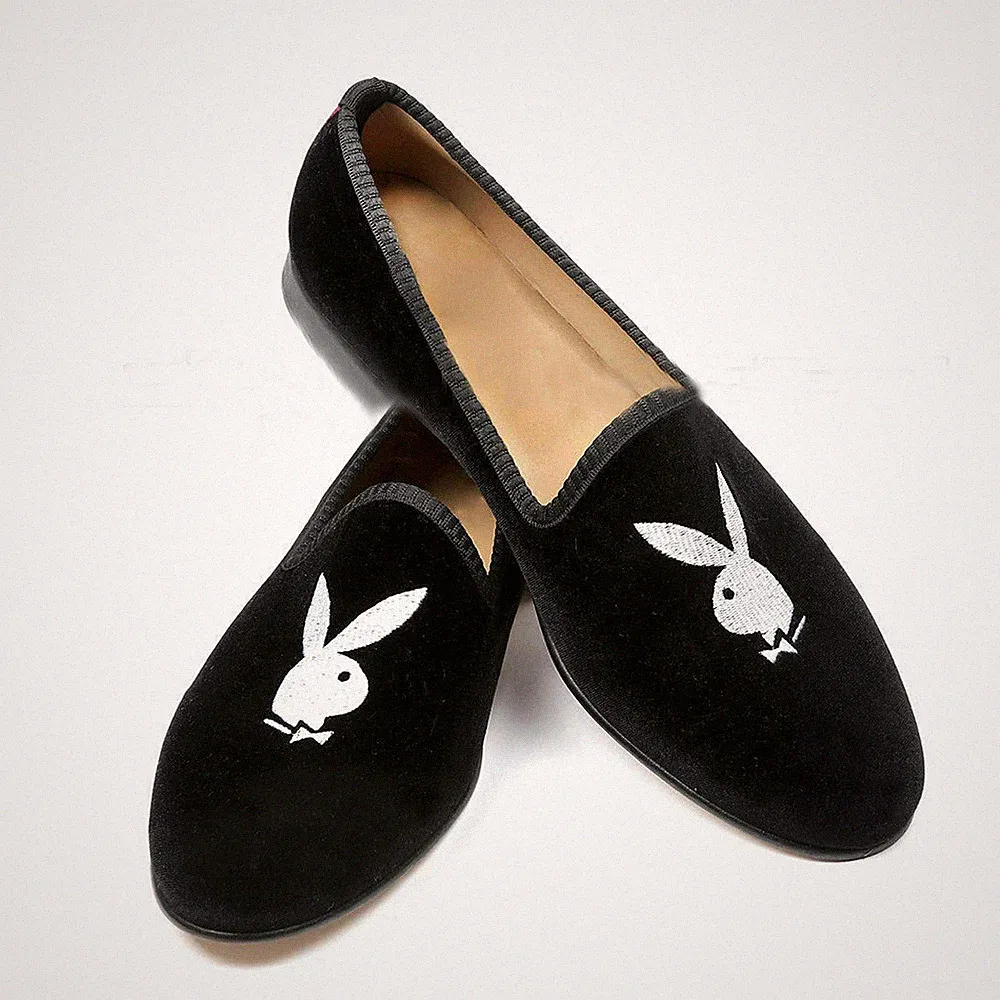 Handgefertigte Herrenschuhe schwarz Samt bestickt Halbschuhe & Slipper Freizeitkleidung Party