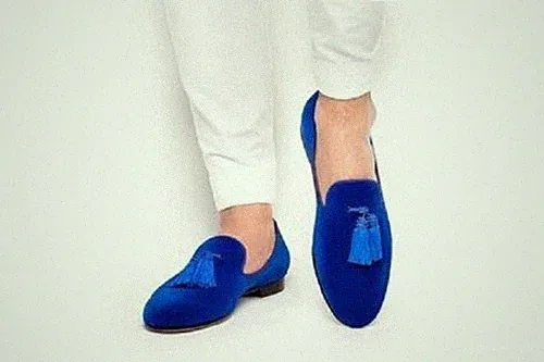 Handgefertigte königsblaue Samt Leder Halbschuhe Slipper Party Freizeit Quaste Herren Schuhe