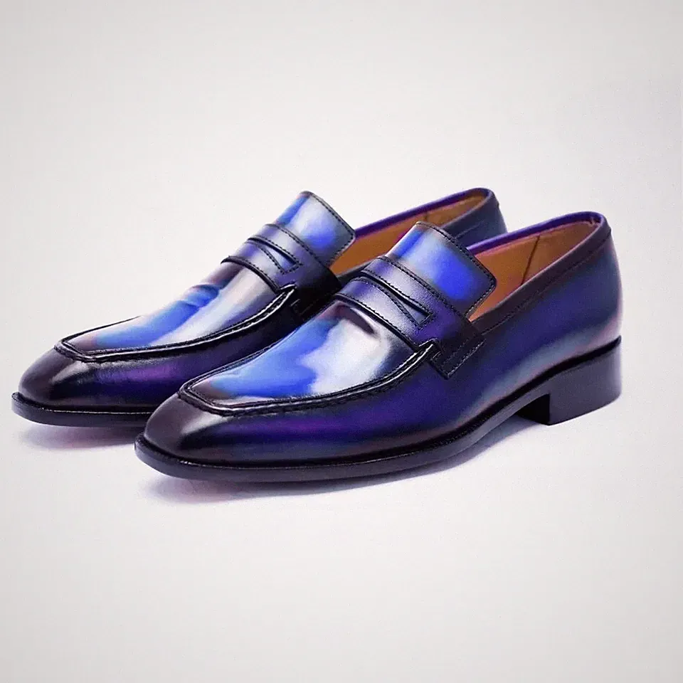 Handgefertigte Lederschuhe blau Mokassin formell Halbschuh Slipper elegante Schuhe für Männer