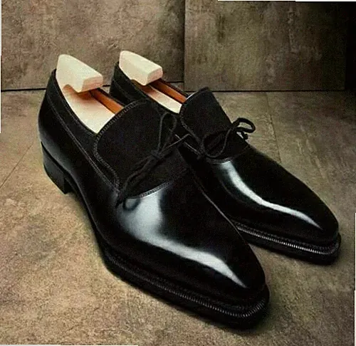 Handgefertigte Loafer Slipper Oxford elegant lässig zweifarbig schwarz Wildleder & Leder Schuhe