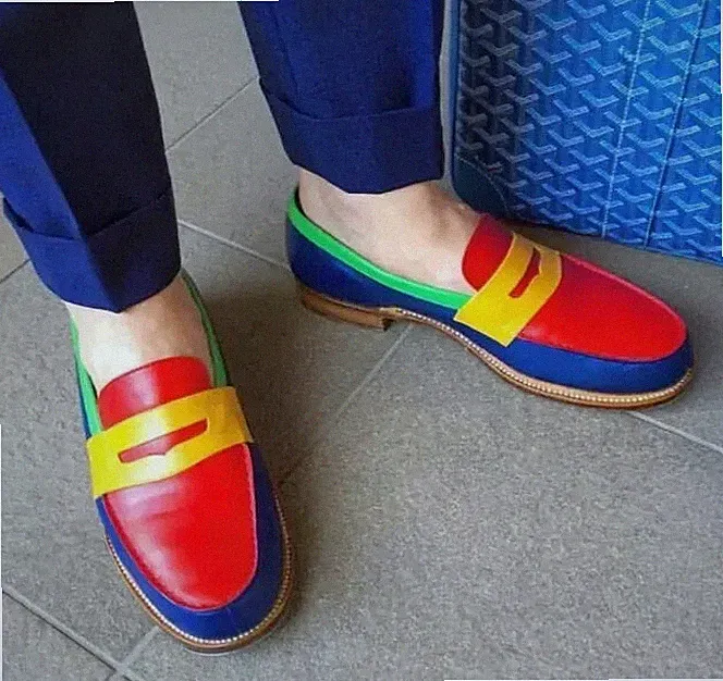 Handgefertigte mehrfarbige elegante Lederschuhe Slipper Halbschuhe Schuhe Mokassin für Männer