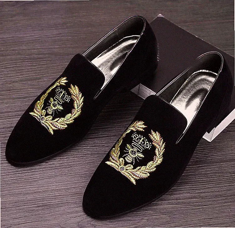 Handgefertigte Samt Halbschuhe Party bestickt schwarz Samt Slipper Autofahren Mokassins