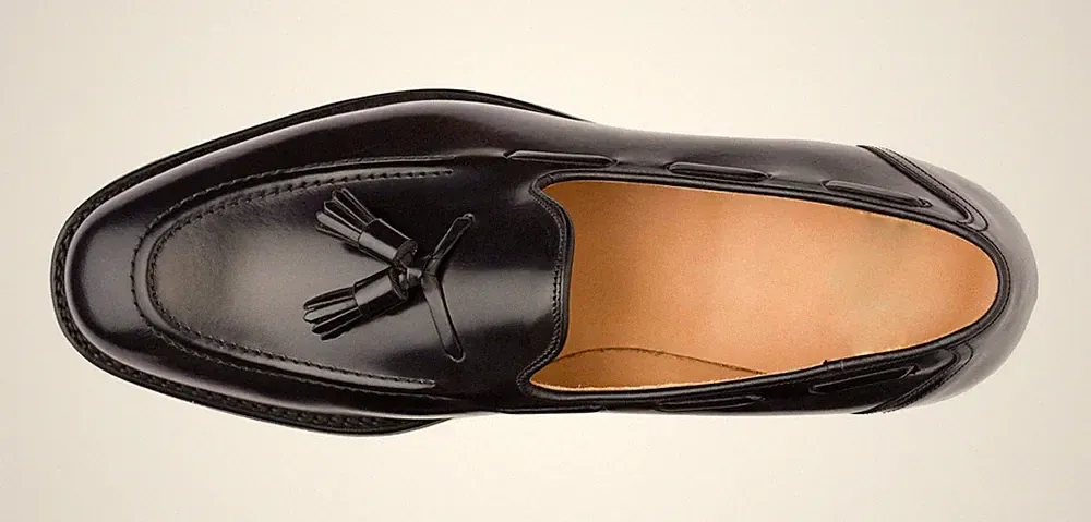 Handgefertigte schwarze Herren-Lederhalbschuhe mit Quasten, schwarze Slipper - ALLE GRÖßEN