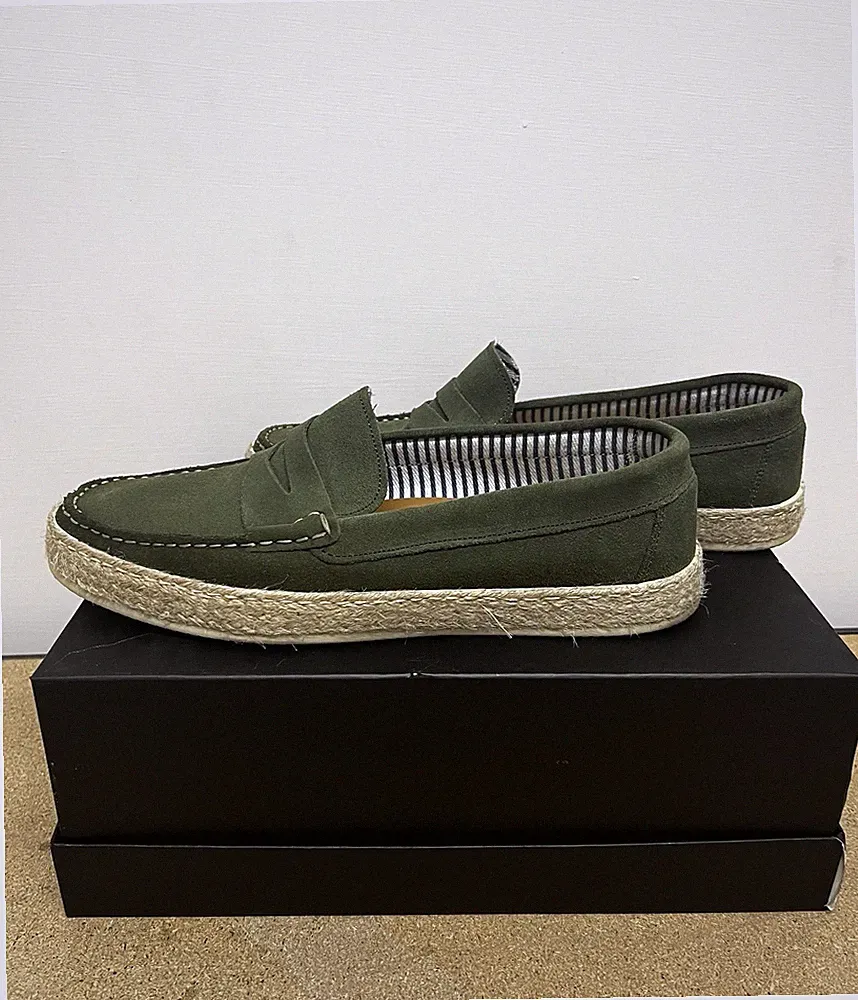 Handgefertigte Vintage Second Hand Wildleder Halbschuhe Grün 42 Herren