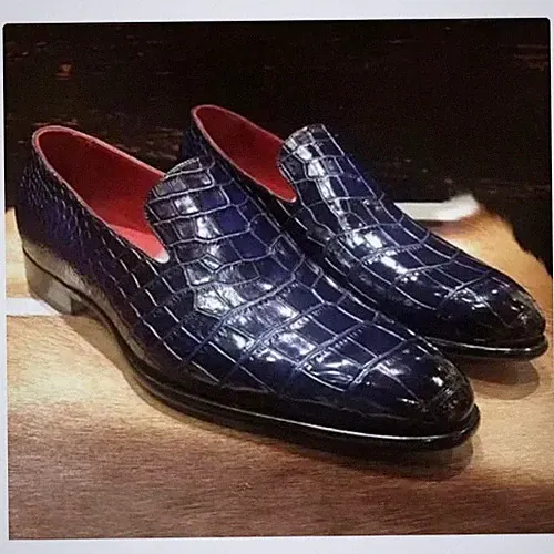 Handgefertigter blauer Alligator-Strukturschuh für Herren, Mokassinschuhe mit